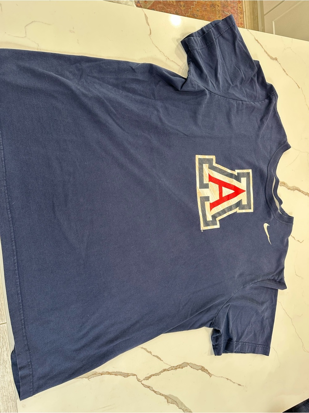 Nike Navy Short Sleeve Tee with Red & White University of Arizona Block A.  UofA